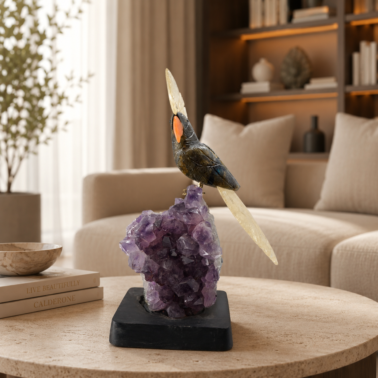 Obsidara Amethyst Gemstone Bird – Crystal Parrot Home Décor, Protection & Clarity Symbol | 10.8 Inch, 1.902 kg