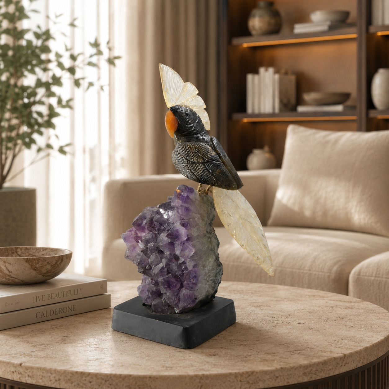 Obsidara Amethyst Gemstone Bird – Crystal Parrot Home Décor, Protection & Clarity Symbol | 10.8 Inch, 1.902 kg