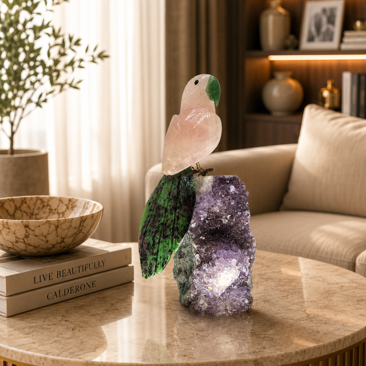 Aurelume Amethyst Gemstone Bird – Golden Serenity Home Décor, Prosperity & Positivity Symbol | 9.6 Inch , 1.362 kg