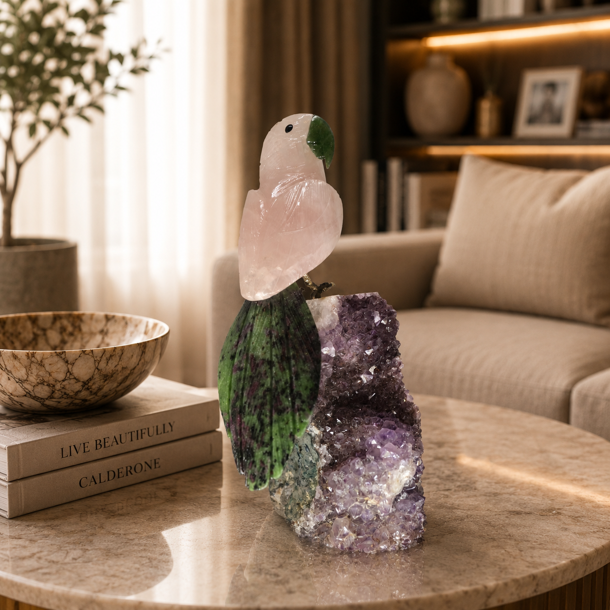 Aurelume Amethyst Gemstone Bird – Golden Serenity Home Décor, Prosperity & Positivity Symbol | 9.6 Inch , 1.362 kg