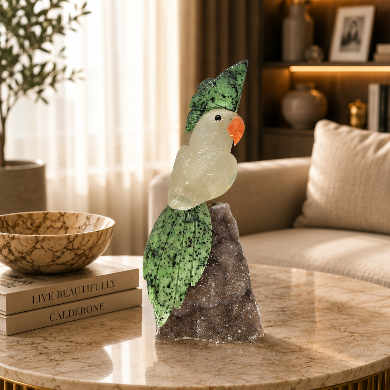 Aurelume Quartz Gemstone Bird – Crystal Parrot Home Décor, Clarity & Prosperity Symbol | Clear Quartz, Ruby Zoisite & Amethyst | 9.6 Inch, 1.362 kg