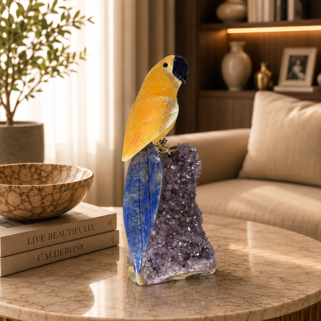 Auravista Yellow Calcite Gemstone Bird – Crystal Parrot Home Décor, Joy & Wisdom Symbol | 8.7 Inch, 1.490 kg