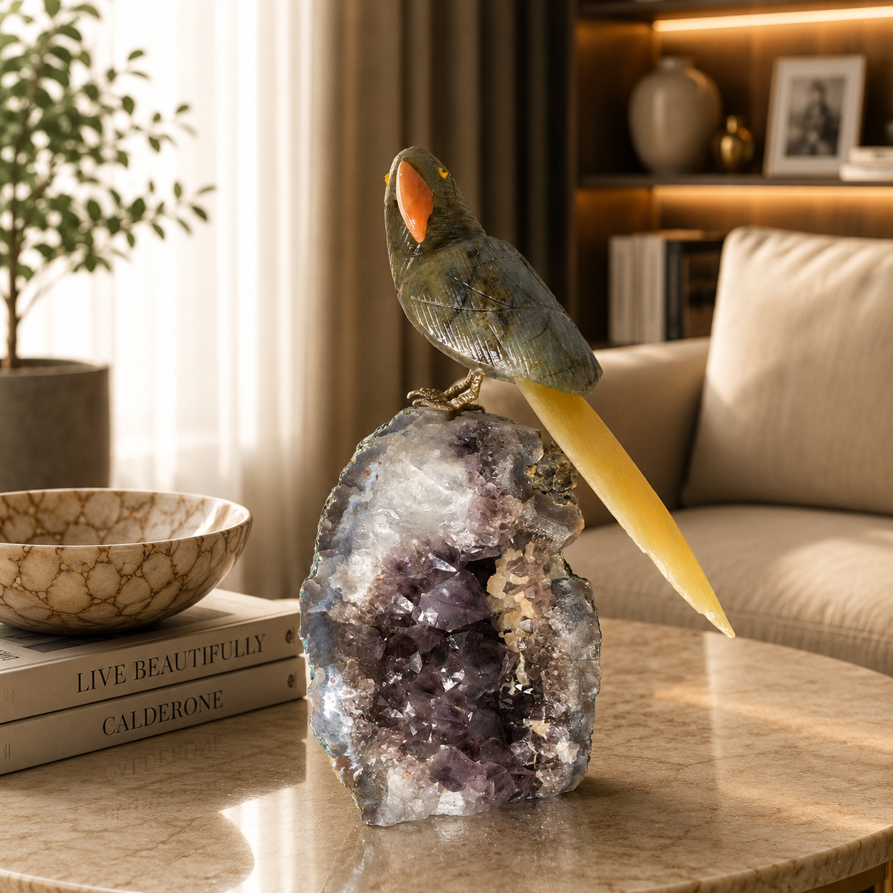 Noiravia Amethyst Gemstone Bird – Crystal Parrot Home Décor, Protection & Positivity Symbol | 8.1 Inch, 1.630 kg