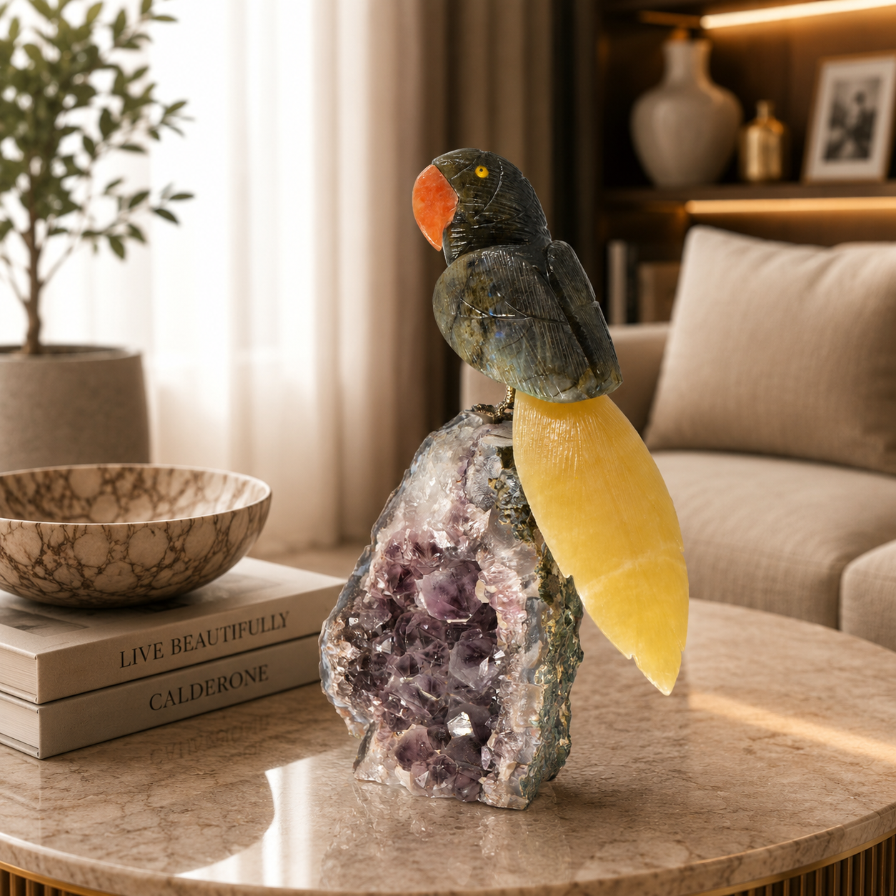 Noiravia Amethyst Gemstone Bird – Crystal Parrot Home Décor, Protection & Positivity Symbol | 8.1 Inch, 1.630 kg
