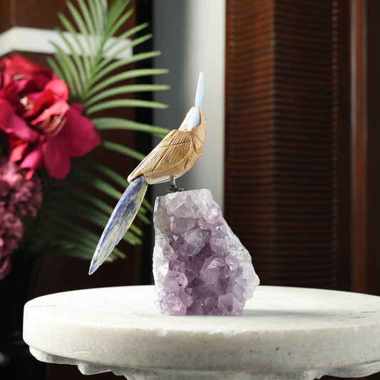 Teranova Amethyst Gemstone Bird – Wood Jasper Crystal Parrot Home Décor, Stability & Clarity Symbol (7 Inch, 600 g)