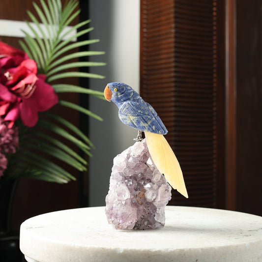 Mindful Energy Bird – Sodalite Yellow Calcite Gemstone Bird – Amethyst Base Home Décor, Clarity & Positive Energy Symbol (6 Inch, 690 g)