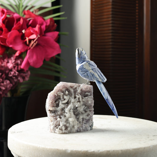 Sodalune Sodalite Gemstone Bird – Amethyst Base Crystal Parrot Home Décor, Clarity & Focus Symbol (6 Inch, 690 g)