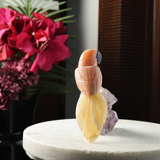 Solviera Amethyst Gemstone Bird – Orange Calcite Crystal Parrot Home Décor, Joy & Positivity Symbol (6 Inch, 860 g)