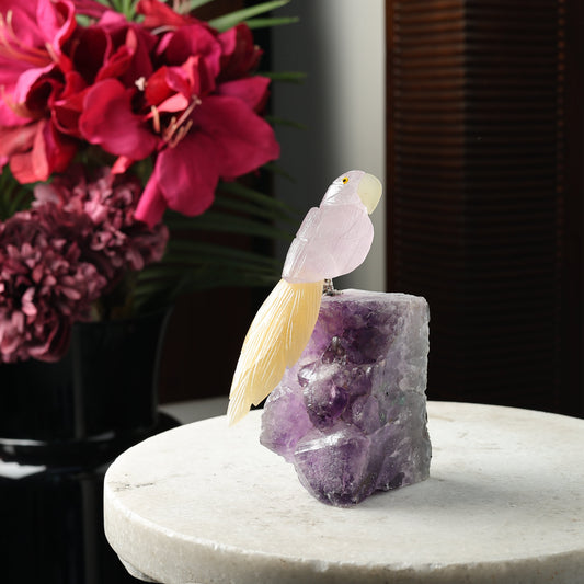 Amethra Glow Crystal Bird – Amethyst & Yellow Calcite Gemstone Sculpture, Harmony & Positivity Décor, 6.5 Inch, 750 g