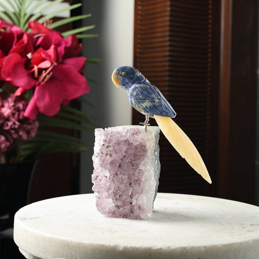 Blue Solace Bird – Sodalite Yellow Calcite Gemstone Bird – Amethyst Base Home Décor, Clarity & Calm Energy Symbol (6 Inch, 690 g)
