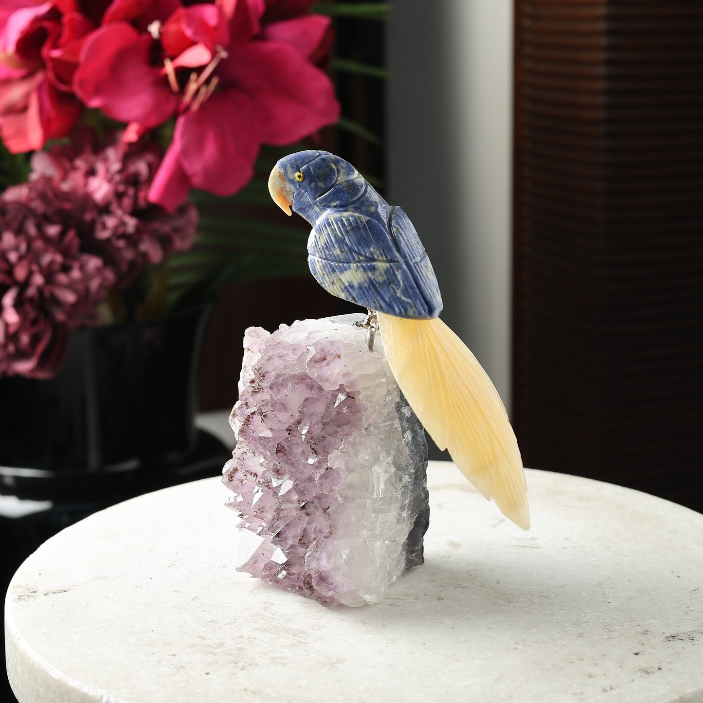 Blue Solace Bird – Sodalite Yellow Calcite Gemstone Bird – Amethyst Base Home Décor, Clarity & Calm Energy Symbol (6 Inch, 690 g)