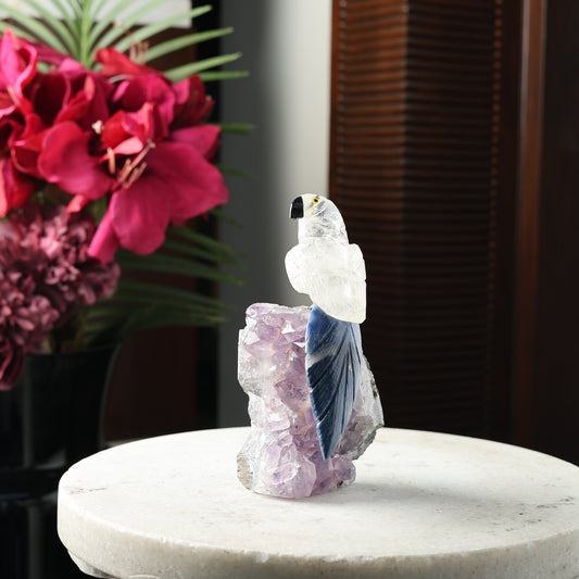 Nebula Bird – Clear Quartz Lapis Lazuli Gemstone Bird – Amethyst Base Home Décor, Clarity & Wisdom Symbol (6.5 Inch, 820 g)
