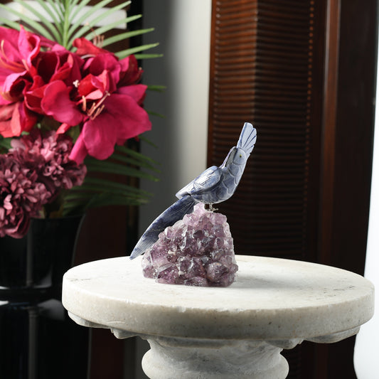 Stillwater Bird – Sodalite Gemstone Bird – Amethyst Base Home Décor, Calm & Clarity Symbol (6 Inch, 900 g)