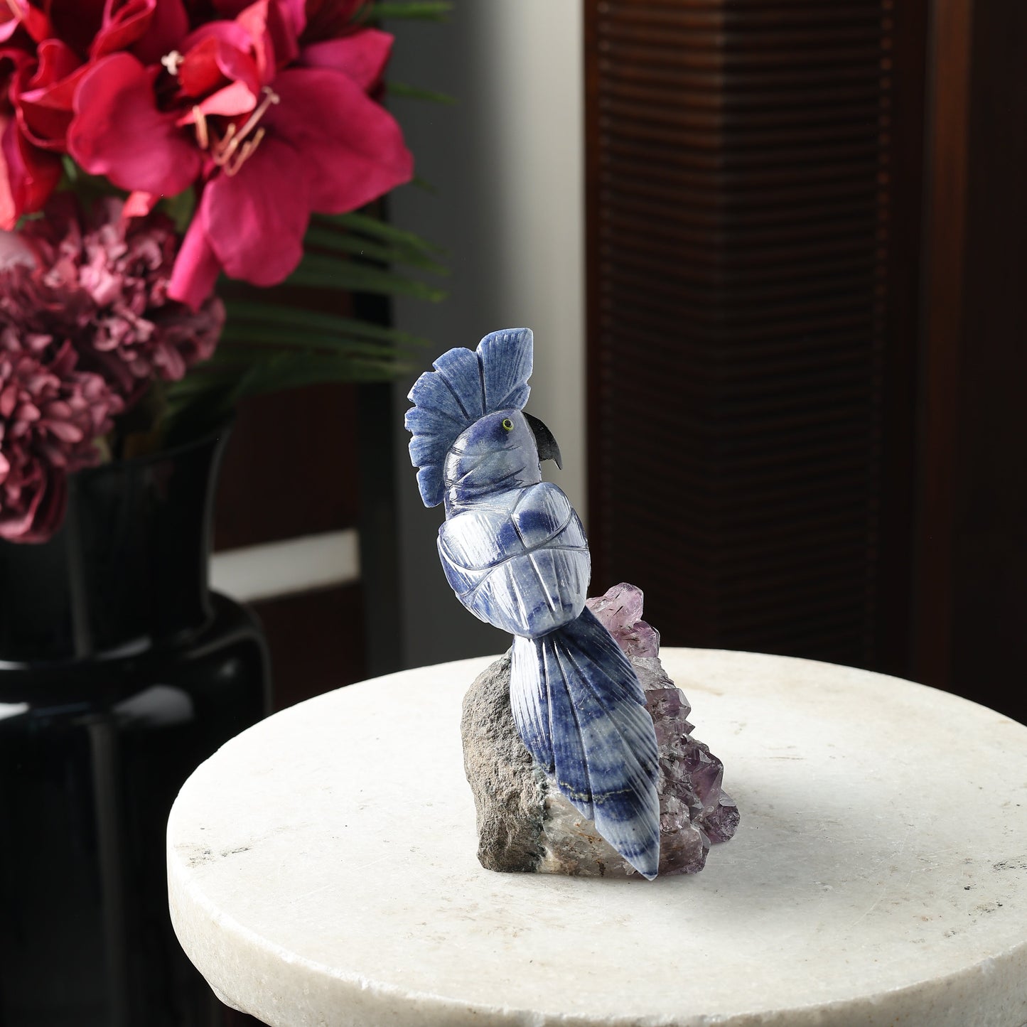 Stillwater Bird – Sodalite Gemstone Bird – Amethyst Base Home Décor, Calm & Clarity Symbol (6 Inch, 900 g)