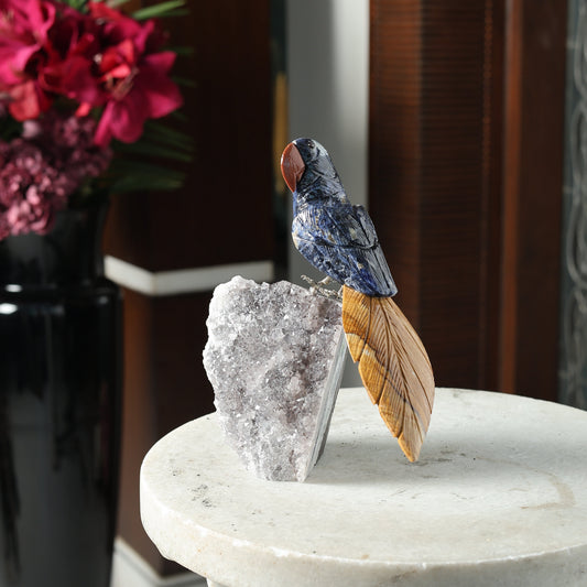 Azurion Blue Sodalite Wood Jasper Gemstone Bird – Amethyst Base Home Décor, Clarity & Stability Symbol (8 Inch, 1.1 kg)