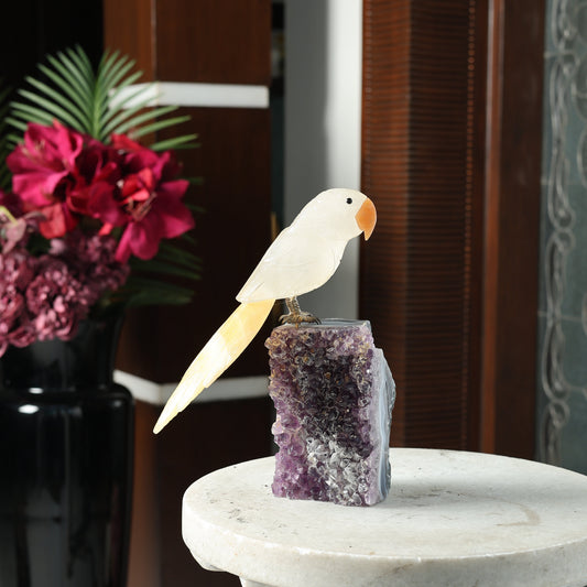 Lumivelle Clear Quartz Yellow Calcite Gemstone Bird – Amethyst Base Home Décor, Clarity & Positivity Symbol (8.5 Inch, 1.1 kg