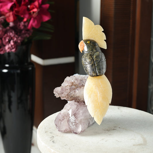 Noirsol Black Tourmaline Yellow Calcite Gemstone Bird – Amethyst Base Home Décor, Protection & Positive Energy Symbol (10 Inch, 1.7 kg)