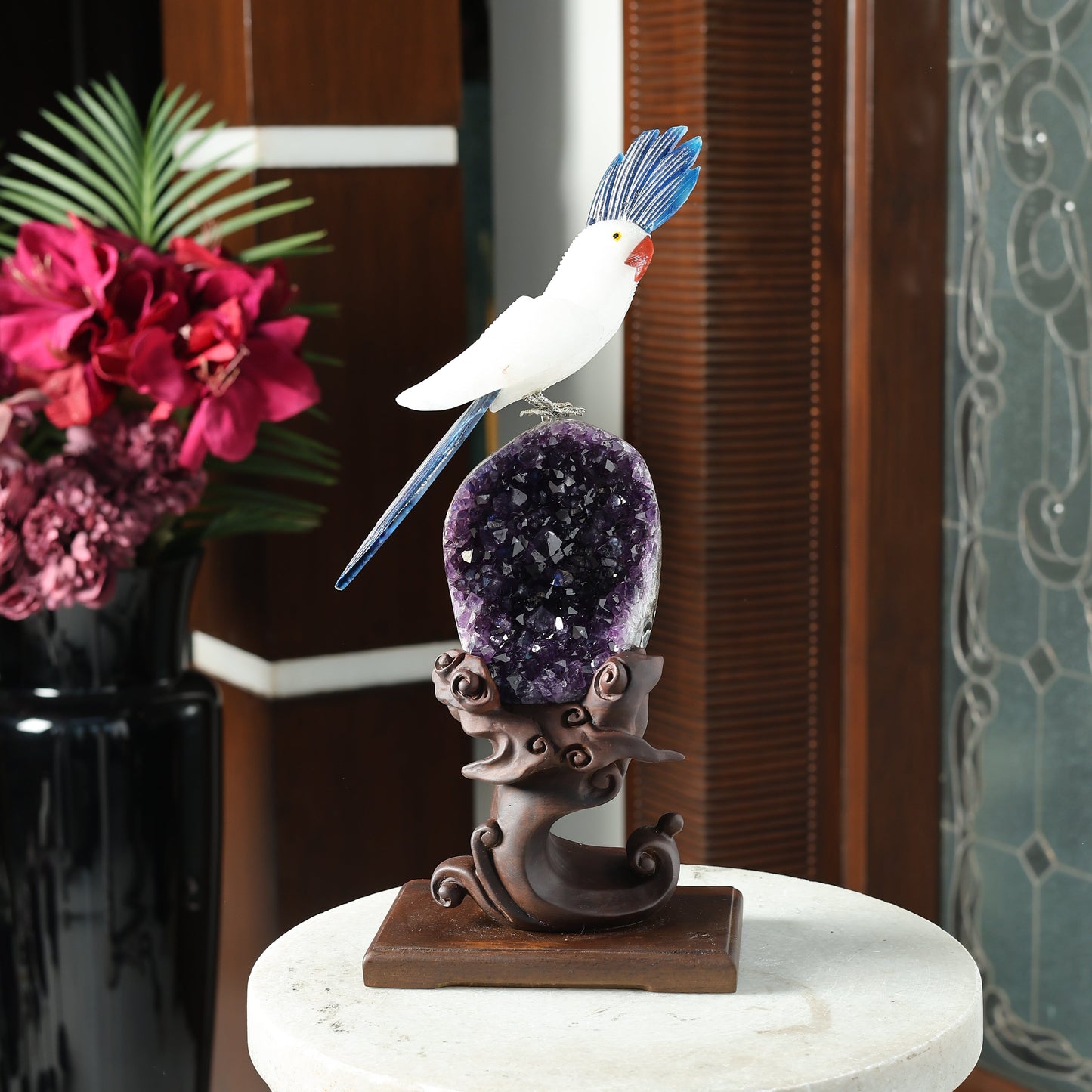 Aurewall Amethyst Geode Gemstone Bird Wall Sculpture – Handcrafted Crystal Bird Luxury Wall Décor with Decorative Mount, Feng Shui & Vastu Showpiece (13.2 Inch, 2 kg)