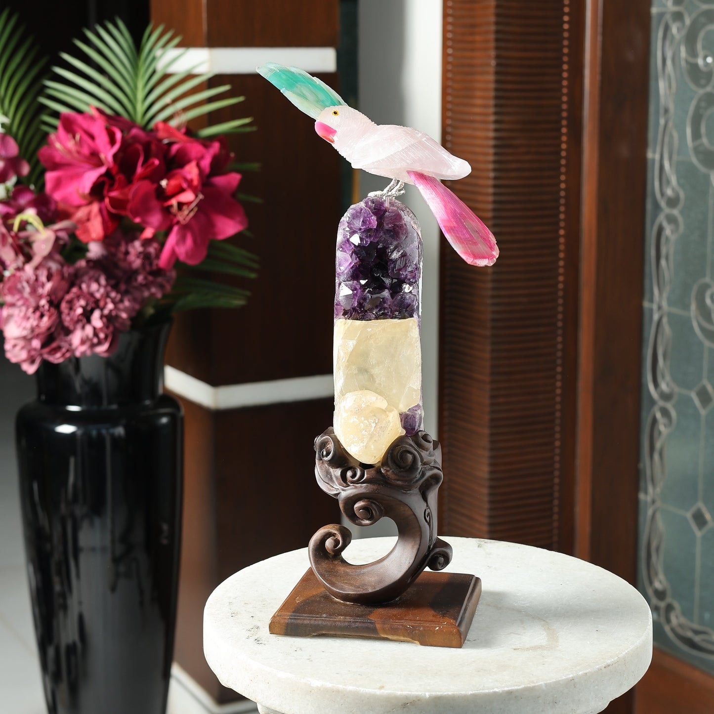 Auravine Amethyst & Citrine Gemstone Bird Wall Sculpture – Handcrafted Crystal Bird Luxury Wall Décor with Decorative Mount, Feng Shui Vastu Showpiece (14.7 Inch, 2.2 kg)
