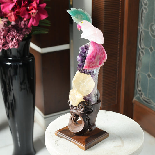 Auravine Amethyst & Citrine Gemstone Bird Wall Sculpture – Handcrafted Crystal Bird Luxury Wall Décor with Decorative Mount, Feng Shui Vastu Showpiece (14.7 Inch, 2.2 kg)