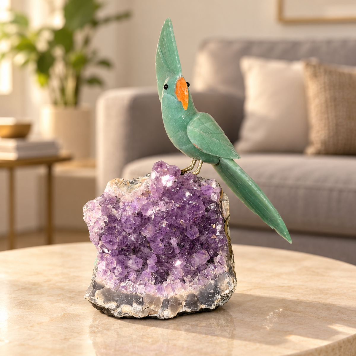 Aurevia Green Aventurine Amethyst Gemstone Bird – Crystal Parrot Home Décor, Prosperity & Harmony Symbol, 9 Inch, 1.568 kg