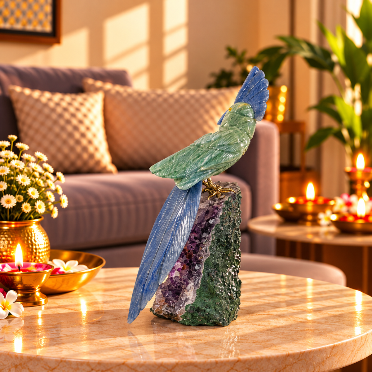 Turqvia Amethyst Gemstone Bird – Turquoise & Lapis Lazuli Crystal Parrot Home Décor, Protection, Wisdom & Harmony Symbol 8 Inch, 1.3 Kg