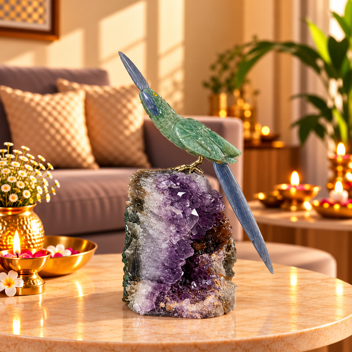 Turqvia Amethyst Gemstone Bird – Turquoise & Lapis Lazuli Crystal Parrot Home Décor, Protection, Wisdom & Harmony Symbol 8 Inch, 1.3 Kg