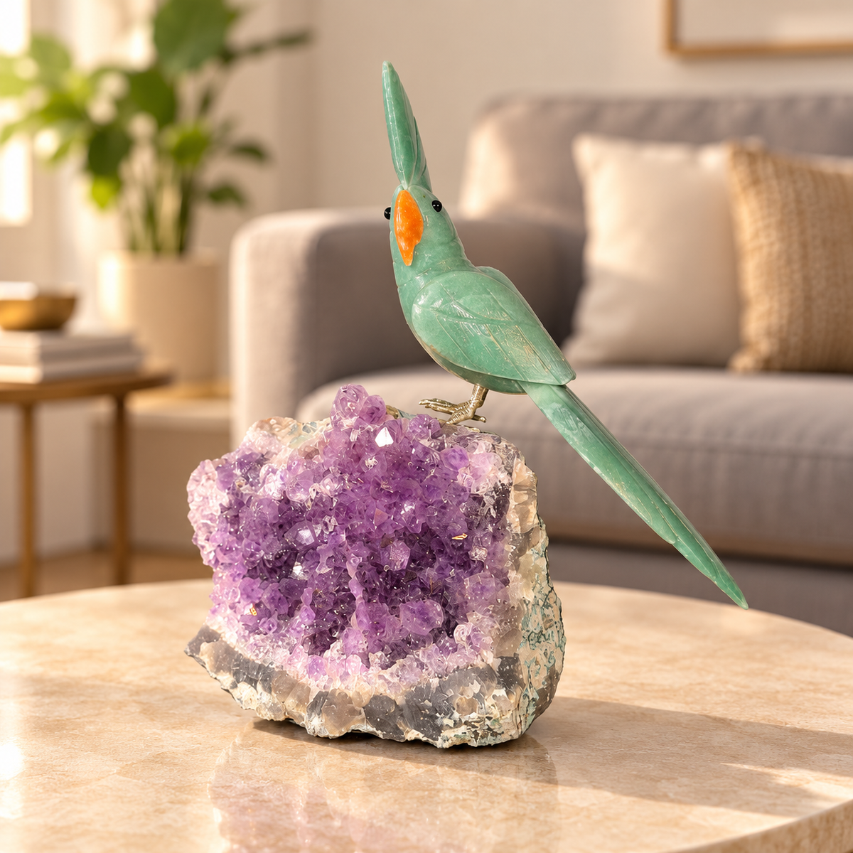 Aurevia Green Aventurine Amethyst Gemstone Bird – Crystal Parrot Home Décor, Prosperity & Harmony Symbol, 9 Inch, 1.568 kg