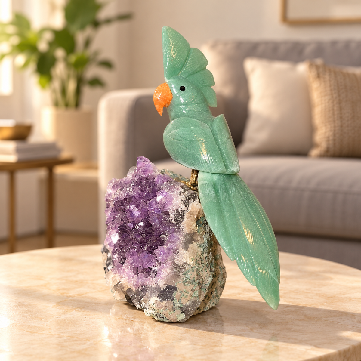 Aurevia Green Aventurine Amethyst Gemstone Bird – Crystal Parrot Home Décor, Prosperity & Harmony Symbol, 9 Inch, 1.568 kg