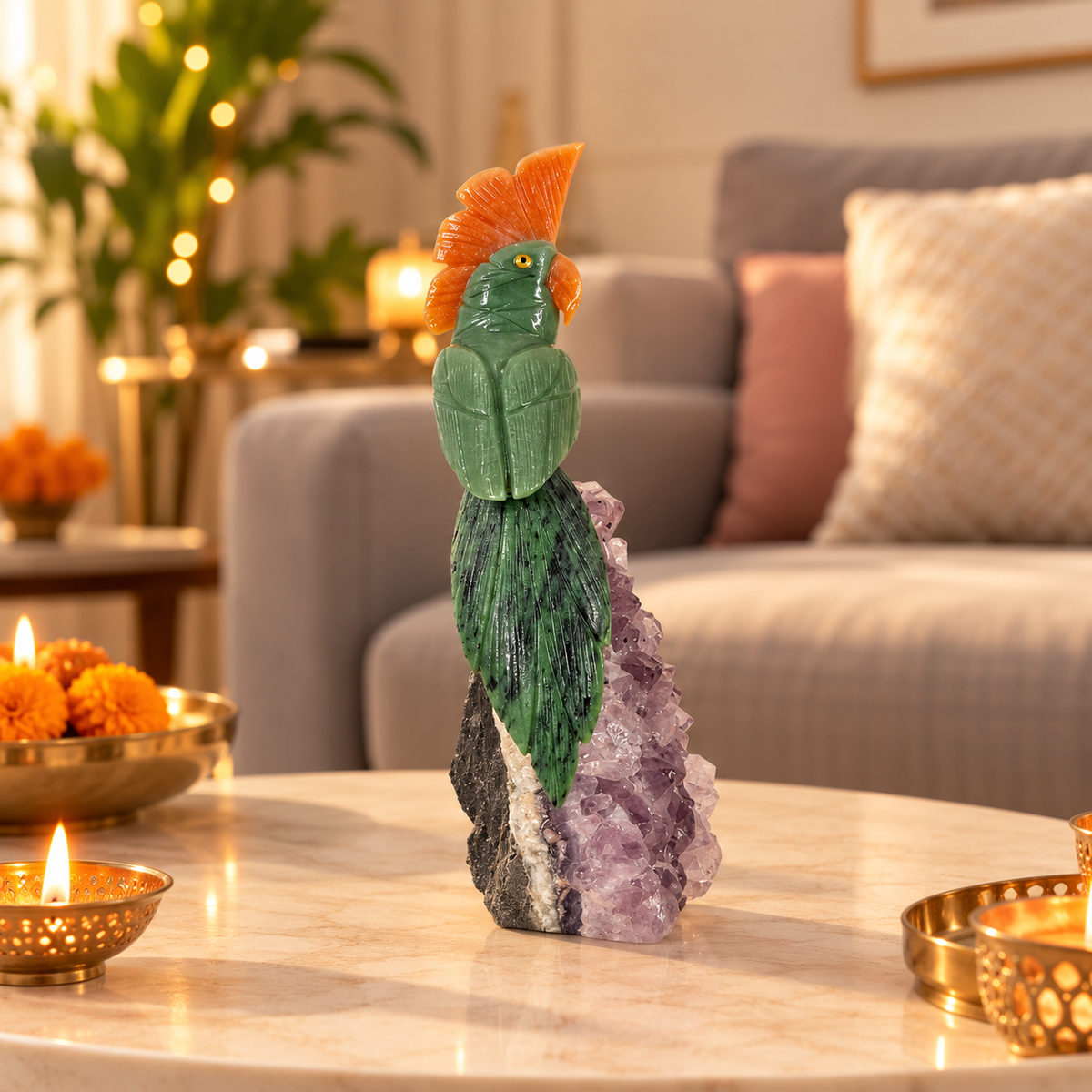 Jadevia Amethyst Gemstone Bird – Crystal Parrot Home Décor, Prosperity & Harmony Symbol, 7.5 Inch, 0.666 kg