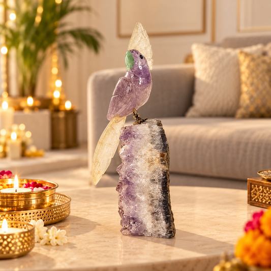 Amelora Amethyst Gemstone Bird – Crystal Parrot Home Décor, Peace & Clarity Symbol 7.5 Inch, 0.640 kg