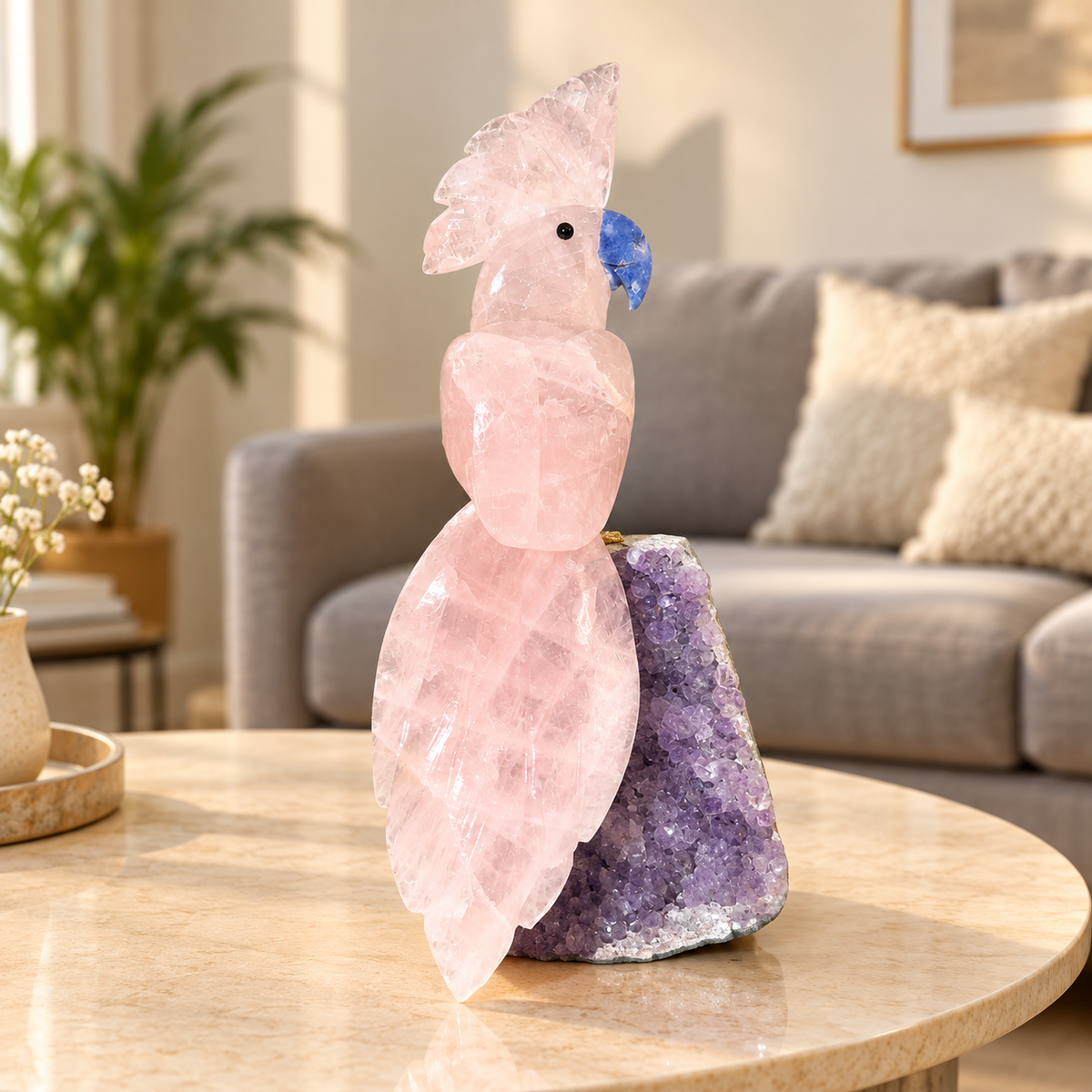 Aurevia Rose Quartz Amethyst Gemstone Bird – Crystal Parrot Home Décor, Love & Harmony Symbol, 9 Inch, 1.210 kg