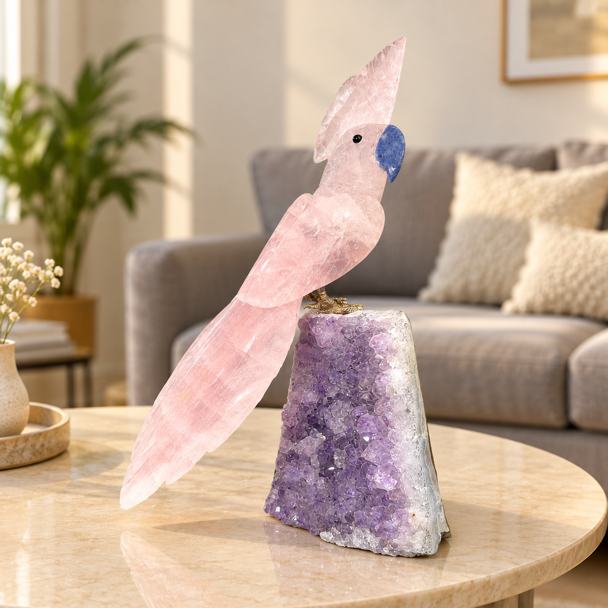 Aurevia Rose Quartz Amethyst Gemstone Bird – Crystal Parrot Home Décor, Love & Harmony Symbol, 9 Inch, 1.210 kg