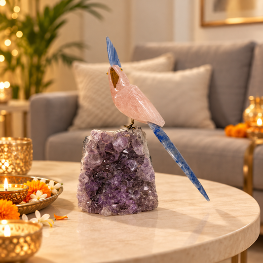 Aurevia Amethyst Gemstone Bird – Rose Quartz & Lapis Lazuli Crystal Parrot Home Décor, Love & Harmony Symbol, 7 Inch, 0.746 kg