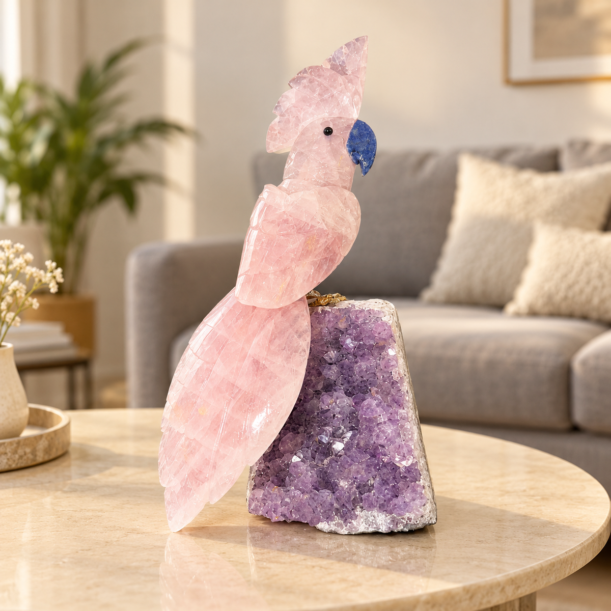 Aurevia Rose Quartz Amethyst Gemstone Bird – Crystal Parrot Home Décor, Love & Harmony Symbol, 9 Inch, 1.210 kg
