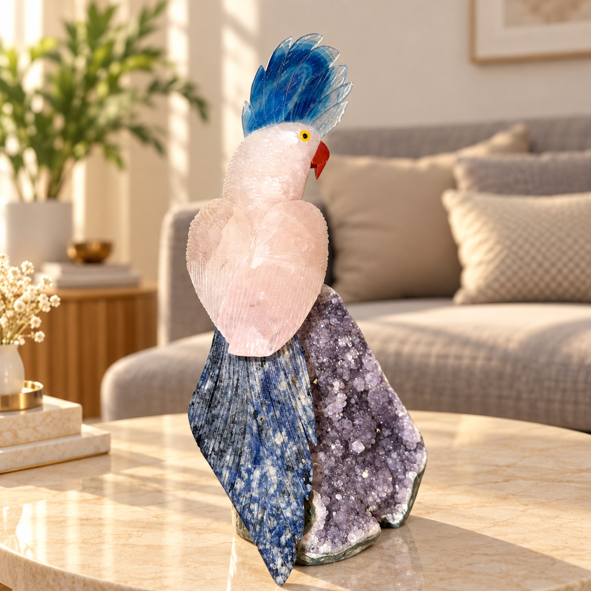 Aurevia Amethyst Gemstone Bird – Rose Quartz, Blue Sodalite & Blue Agate Crystal Bird Home Décor, Love & Harmony Symbol | 9.5 Inch, 1.8 kg